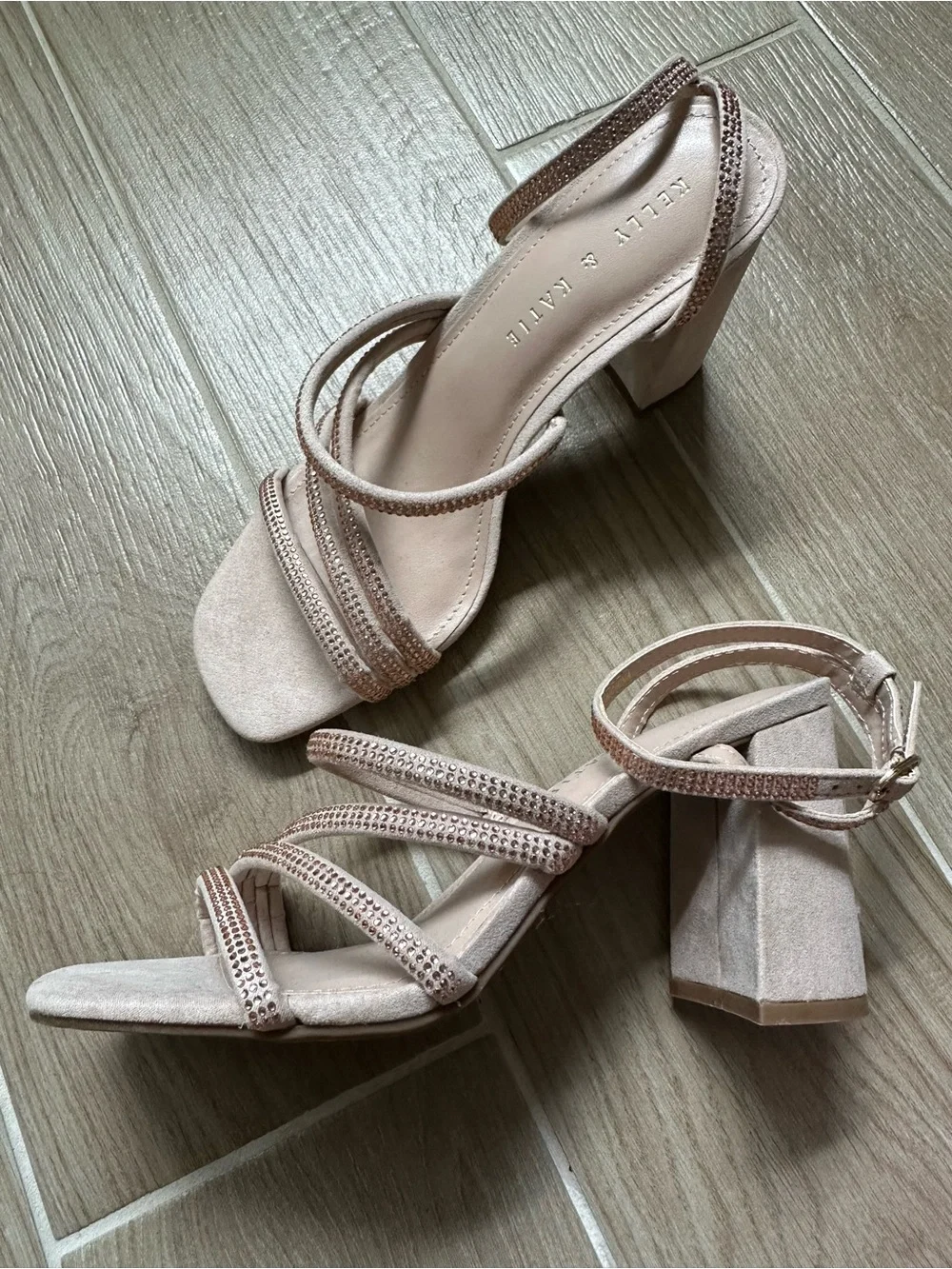 Kelly & Katie Blush Pink Strappy Block Heel Sandals